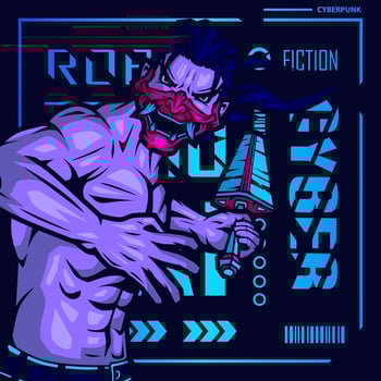 Samurai hero cyberpunk fiction character vector. Colorful t-shirt design illustration. vector