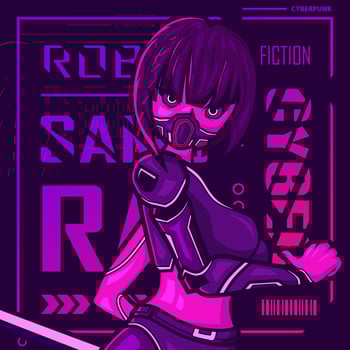 Samurai cyberpunk fiction character vector. Colorful t-shirt design illustration. vector