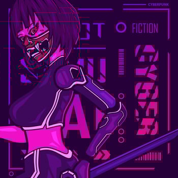 Samurai cyberpunk fiction character vector. Colorful t-shirt design illustration. vector