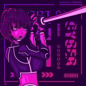Samurai cyberpunk fiction character vector. Colorful t-shirt design illustration. vector