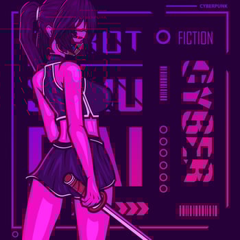 Samurai cyberpunk fiction character vector. Colorful t-shirt design illustration. vector