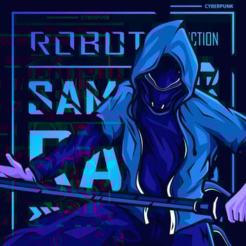 Samurai hero cyberpunk fiction character vector. Colorful t-shirt design illustration. vector