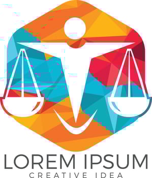 Man Holding Scales of Justice Logo. Law and Attorney Logo Design. vector