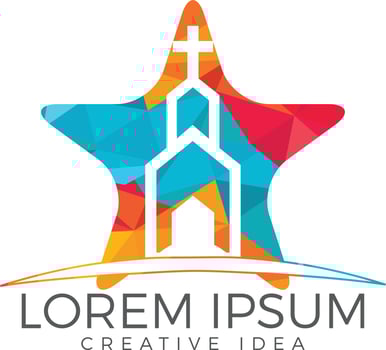 Church building star shape logo design. Template logo for churches and Christian organizations cross. vector