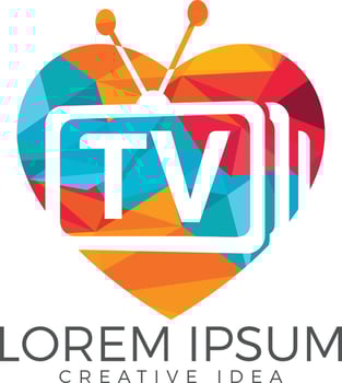 Letter TV heart shape logo design. TV media logo design concept template. vector