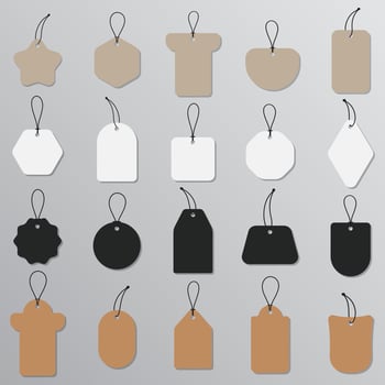 Collection of hang tags and sales labels. Blank vintage labels. Price tags. Vector illustrations