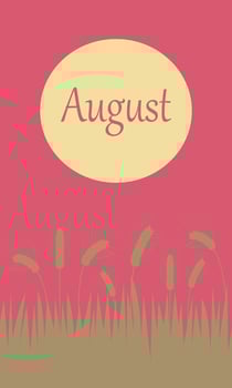 August. Summer banner. Sunset, wheat field. suitable for postcards, calendars, promotional products. cartoon vector illustration