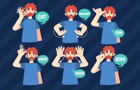 American Sign Language for Animal Characters vector