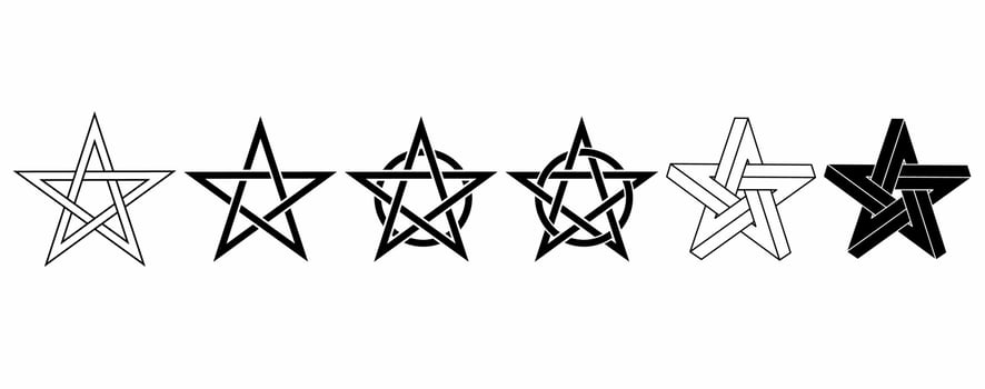 pentagram stars icon set isolated on white background, collection of pentagram stars with different style vector