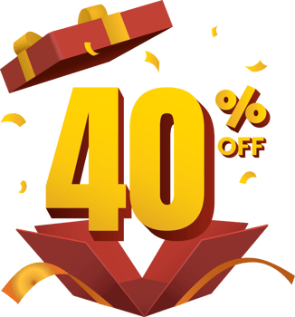 discount 40 percent off in surprise opened red gift box golden ribbon 3d style png