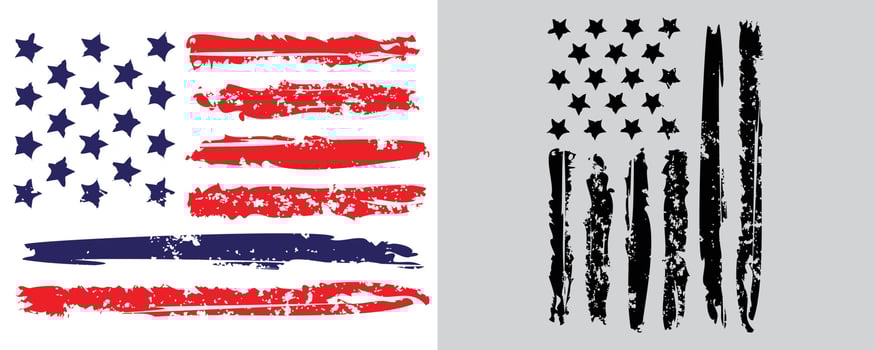New black and colorful USA faded grunge texture flag design vector set