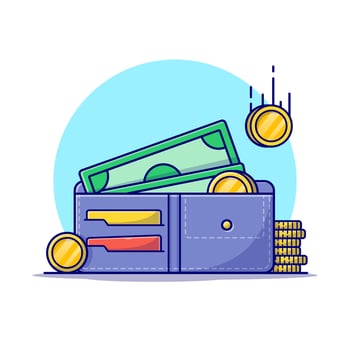 Wallet With Money Cartoon Vector Icon Illustration. Finance  Object Concept Isolated Premium Vector. Flat Cartoon Style