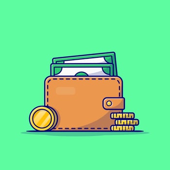 Wallet With Money Cartoon Vector Icon Illustration. Finance  Object Concept Isolated Premium Vector. Flat Cartoon Style