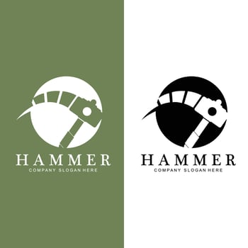 hammer, building construction tools and judge logo vector icon, vintage retro design illustration