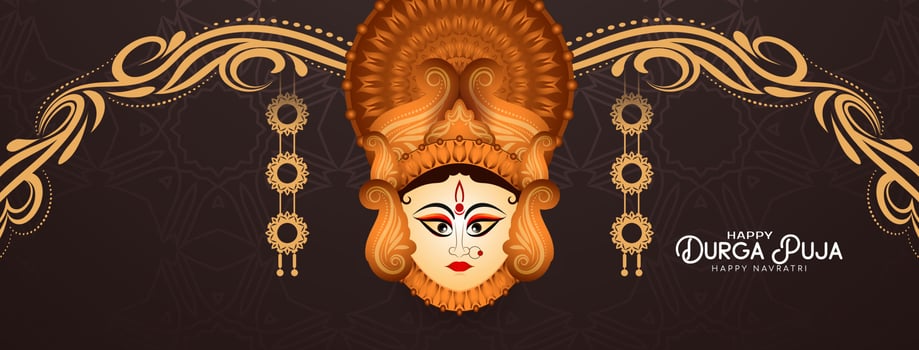 Durga Puja and Happy navratri traditional Hindu indian festival greeting banner vector