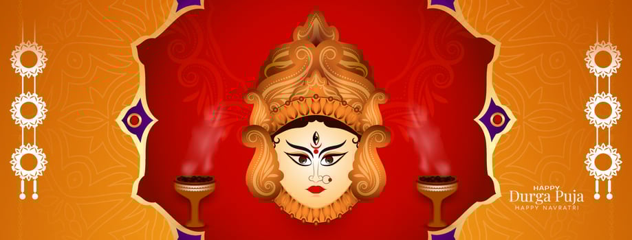 Durga Puja and Happy navratri festival banner with goddess Durga face vector