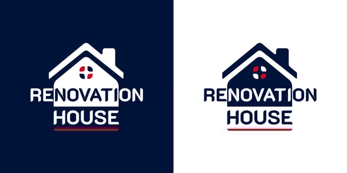 Home Building Renovation Logo. In dark blue, white, and red colors. Simple, luxury, and premium design template vector