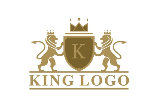 Luxury Lion crest heraldry logo. Elegant gold heraldic shield icon. Royal coat of arms company label symbol. vector