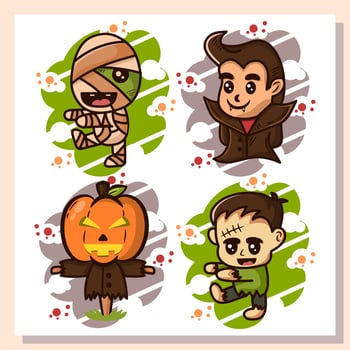 cute illustration of halloween character design collection vector