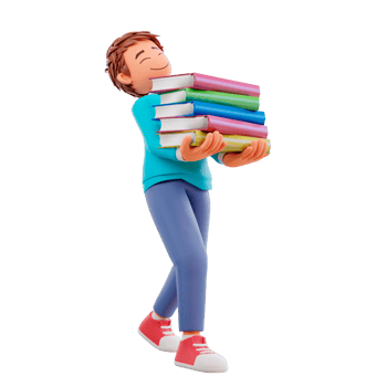 Cute boy going to school and bring a books cartoon 3d icon illustration. people education icon concept png