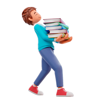 Cute boy going to school and bring a books cartoon 3d icon illustration. people education icon concept png