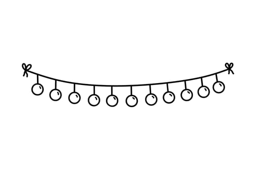 Cute festive garland for a party isolated on white background. Vector hand-drawn illustration in doodle style. Perfect for holiday designs, cards, decorations, logo.