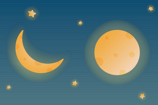 Crescent New and Full Moon Cartoon Vector Illustration. Young Moon 3d Icon With Glow And Stars