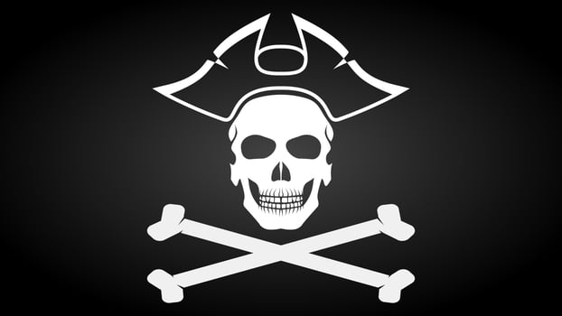 Pirate flag with scull, crossbones and hat. vector