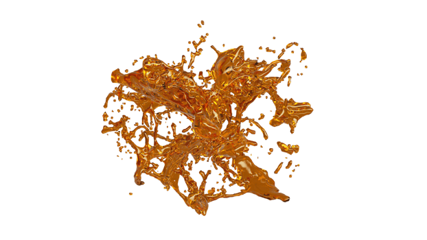 Oil splash with droplets on white bakckground. Macro camera 4K size. 3d illustration. png