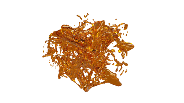 Oil splash with droplets on white bakckground. Macro camera 4K size. 3d illustration. png
