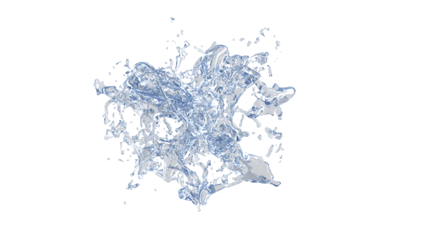 Water Splash with droplets on black background. 3d illustration. png