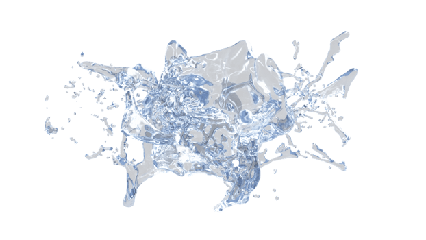 Water Splash with droplets on black background. 3d illustration. png