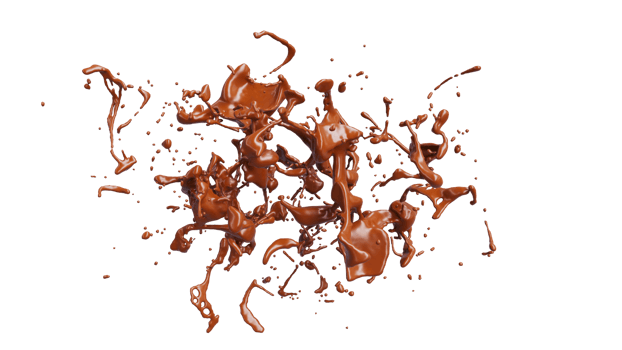 Chocolate Splash with droplets 3d rendering. PNG alpha. 3d illustration.