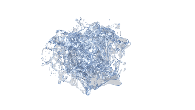 Water Splash with droplets on black background. 3d illustration. png