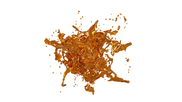 Oil splash with droplets on white bakckground. Macro camera 4K size. 3d illustration. png