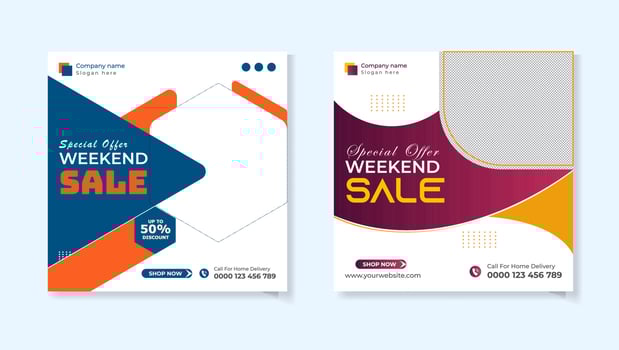 Weekend sale social media post bundle template vector