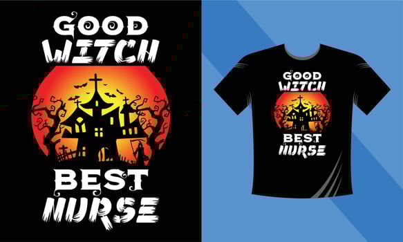 Good Witch Best Nurse - Best Halloween T-Shirt Design Template. Pumpkin, Night, Moon, Witch, Mask. Night background T-Shirt for print. vector