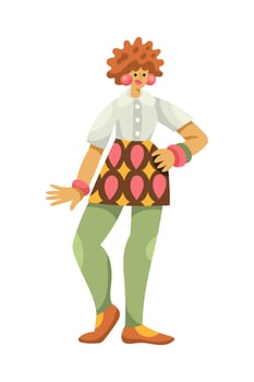 Cheerful women in retro 1960s clothes standing, arms akimbo vector