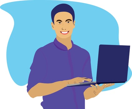 Man Stand With Laptop Flat Vector Free Download