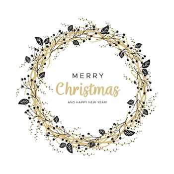 Christmas wreath with black and gold branches. Unique design for your greeting cards, banners, flyers vector