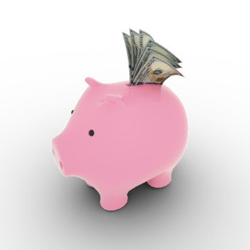US dollars inside pink Piggy Bank, money in piggy bank, savings concept, 3d rendering png