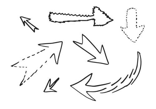 doodle design elements. hand drawn arrows isolated on white background. Vector illustration