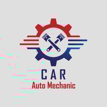 red and blue color car mechanic logo design vector