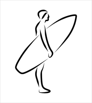 Line drawing of someone surfing vector