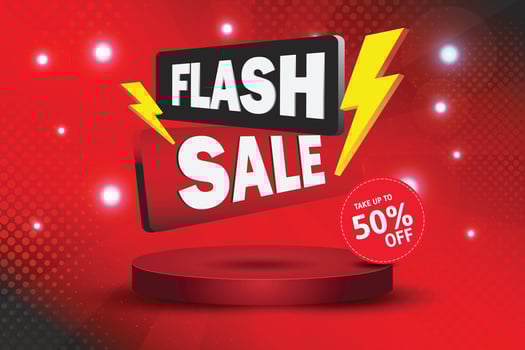 Flash sale banner template on hot color background. vector