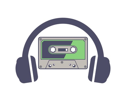 Headphone with cassette tape inside vector
