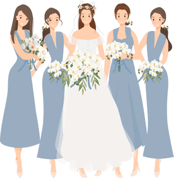 beautiful happy bride and bridesmaid in blue gown wedding ceremony png