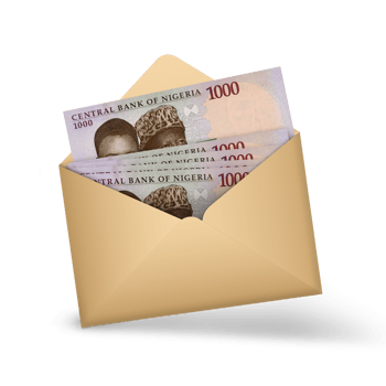 Nigerian naira notes inside an open brown envelope. 3D illustration of money in an open envelope png