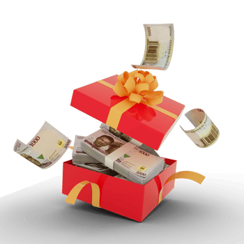 Nigerian naira notes inside an open red gift box. Nigerian naira inside and flying around a gift box. 3d rendering of money inside box isolated on transparent background png