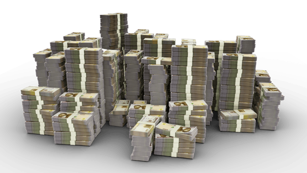 Big stack of 1000 Nigerian naira notes. A lot of money isolated on transparent background. 3d rendering of bundles of cash png